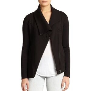 Helmut Lang Black Asymmetric Soft Draped Collar Wrap Jacket